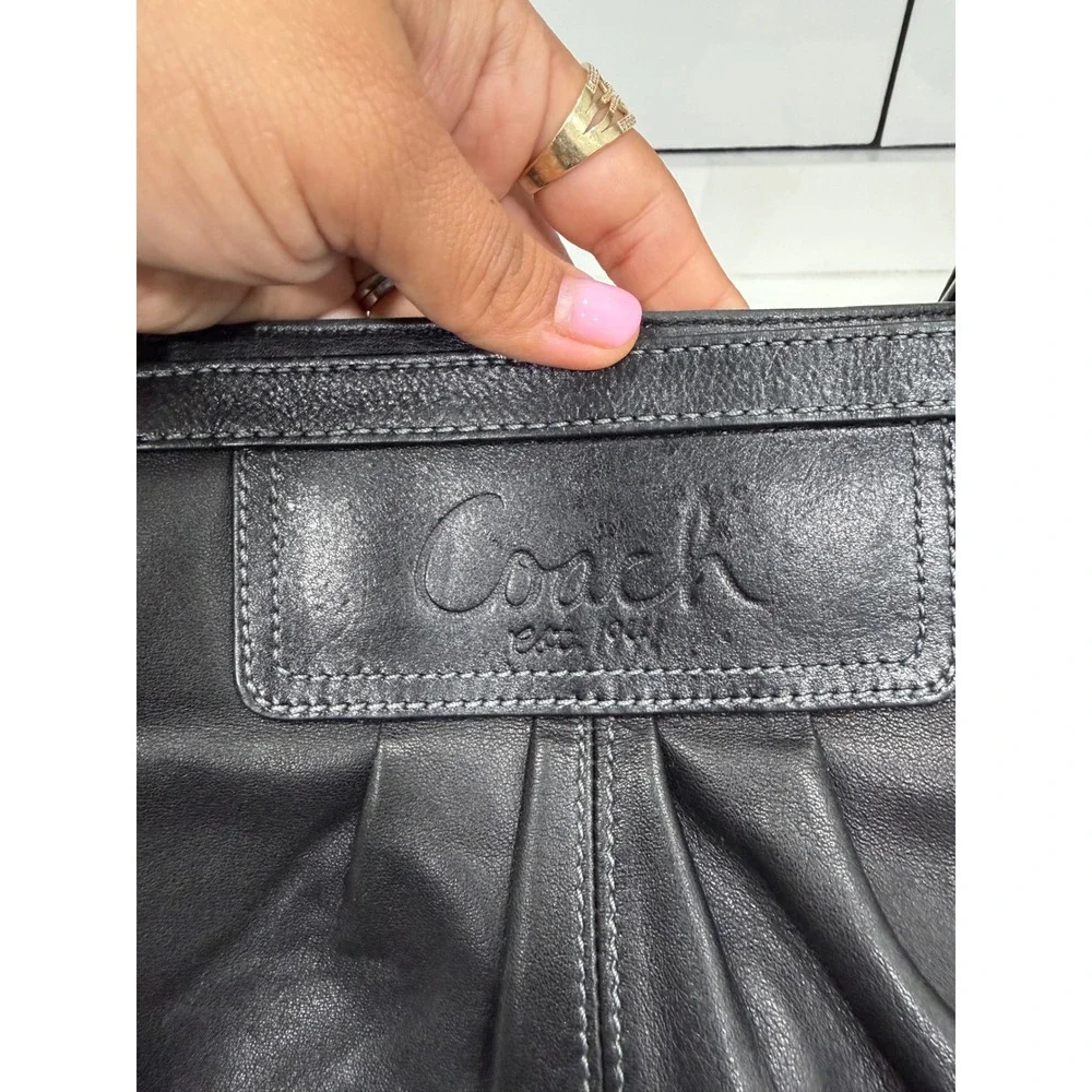 Coach Penelope Black Leather Pleated Shopper Tote Bag Silver Hardware